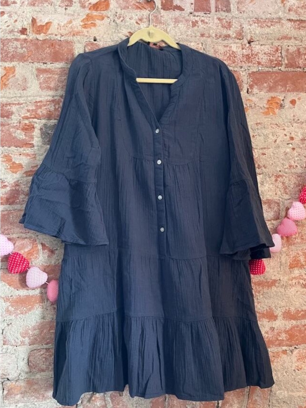 NWT Quince 100% Organic Cotton Gauze Long Sleeve Tiered Mini Dress